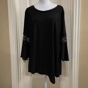 Knit Tunic Top Embellished 3/4 Bell Sleeve Asymmetrical XL